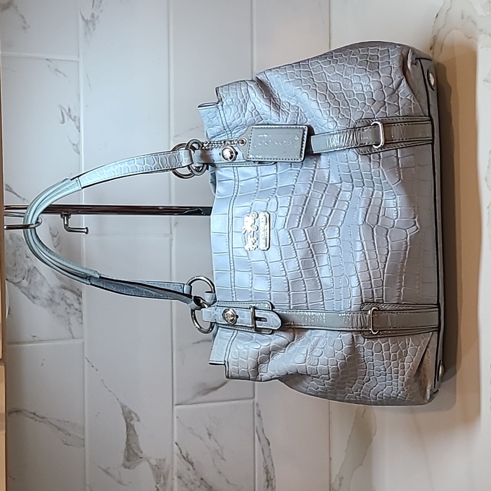 Coach Blue Croc Embossed Leather Carryall Mia Satchel - Picture 2 of 12